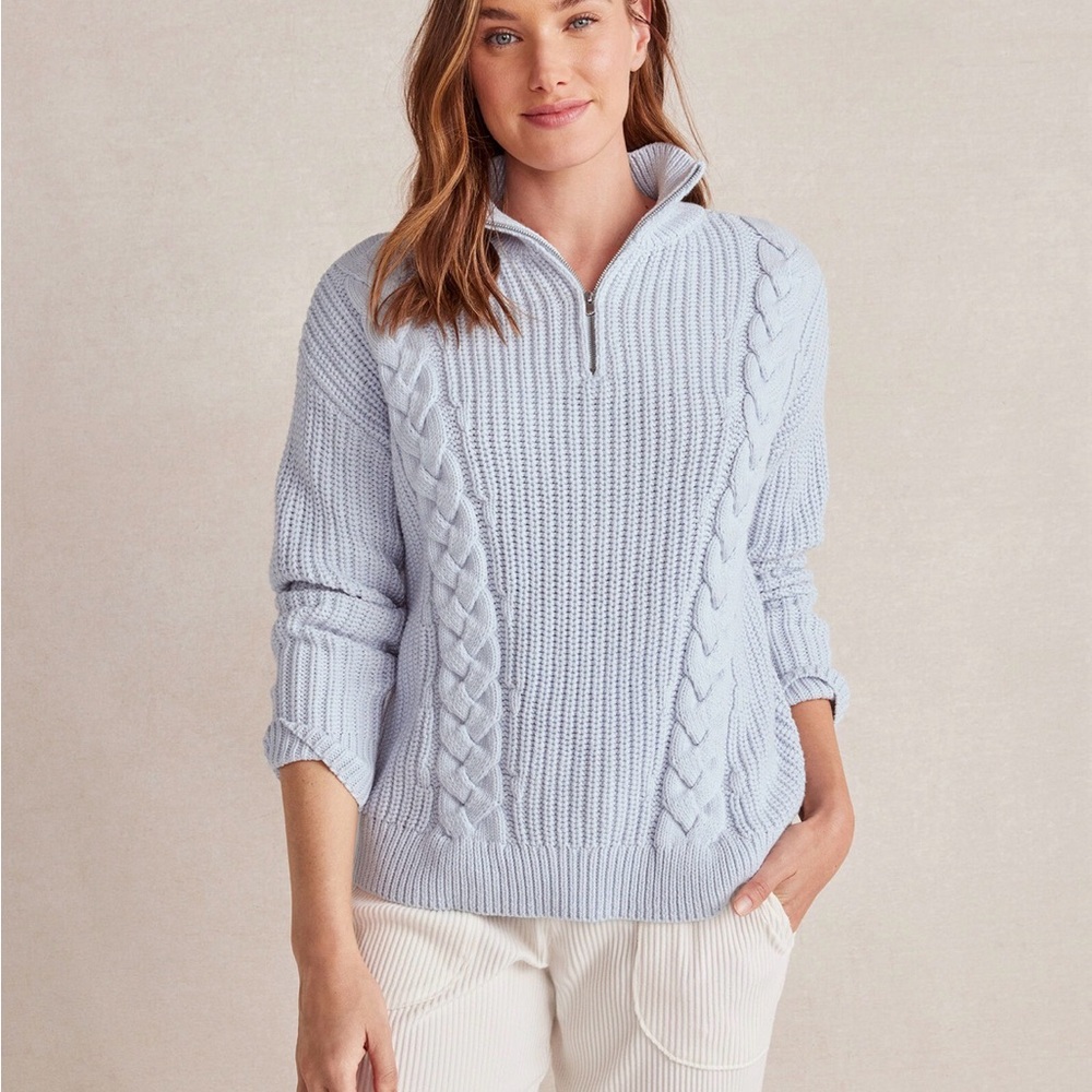 Haven Well Within Shaker Stitch Half-Zip Cable Knit Sweater Lavender (XL)